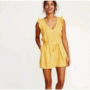 Old Navy Sleeveless Linen Yellow Floral Romper XL